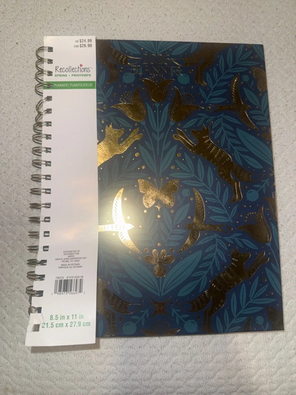 Recollections 2026 Teal & Gold Botanical Spiral Planner